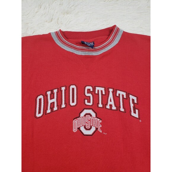 Vintage 90s Ohio State Size Large Savvy Red Embroidered Crewneck Sweatshirt - Picture 2 of 6